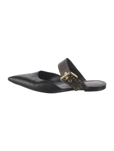 Pre-owned Louis Vuitton Lv Monogram Leather Mules In Black