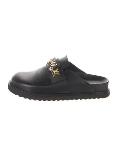 Pre-owned Louis Vuitton Lv Monogram Leather Mules In Black