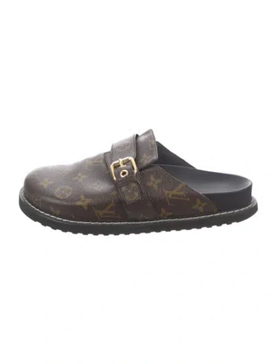 Pre-owned Louis Vuitton Lv Monogram Leather Mules In Brown