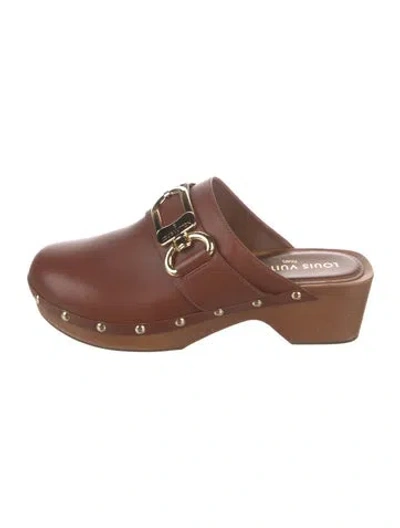 Pre-owned Louis Vuitton Lv Monogram Leather Mules In Brown