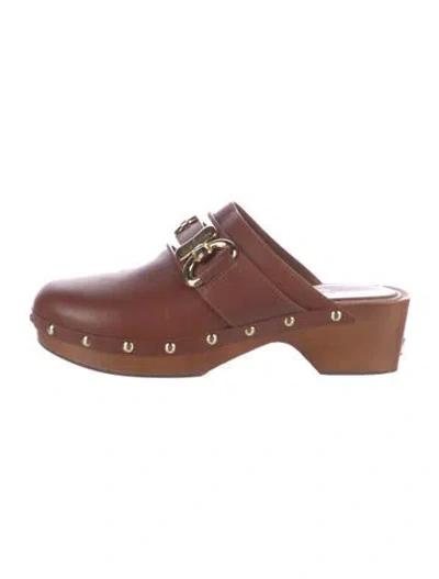 Pre-owned Louis Vuitton Lv Monogram Leather Mules In Brown
