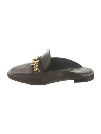 Pre-owned Louis Vuitton Lv Monogram Leather Mules In Brown