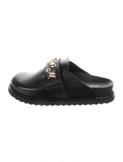 Pre-owned Louis Vuitton Lv Monogram Leather Mules W/ Tags In Black