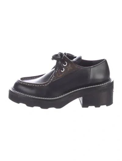 Pre-owned Louis Vuitton Lv Monogram Leather Oxfords In Black