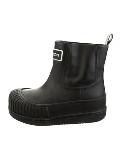 Pre-owned Louis Vuitton Lv Monogram Leather Rain Boots In Black