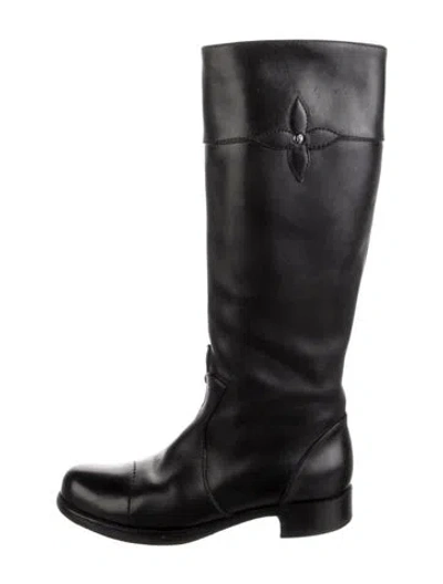 Pre-owned Louis Vuitton Lv Monogram Leather Riding Boots In Black