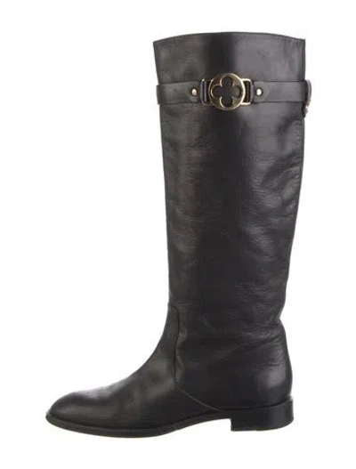 Pre-owned Louis Vuitton Lv Monogram Leather Riding Boots In Black