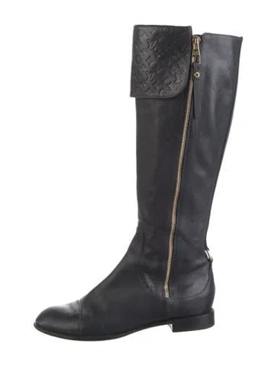 Pre-owned Louis Vuitton Lv Monogram Leather Riding Boots In Black