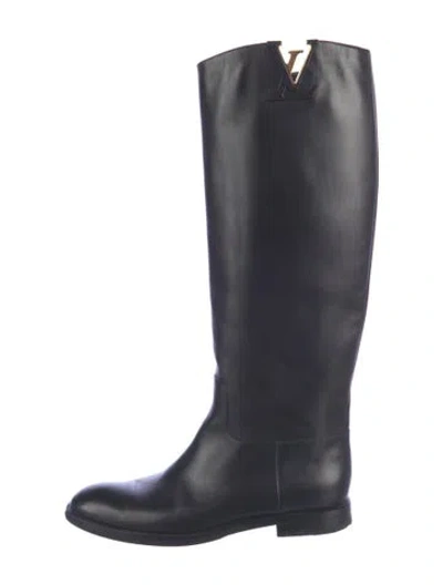 Pre-owned Louis Vuitton Lv Monogram Leather Riding Boots In Black