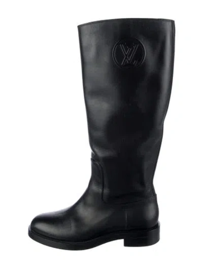 Pre-owned Louis Vuitton Lv Monogram Leather Riding Boots In Black