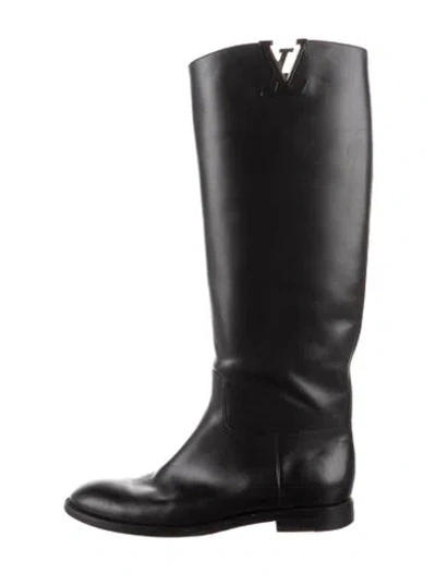 Pre-owned Louis Vuitton Lv Monogram Leather Riding Boots In Black