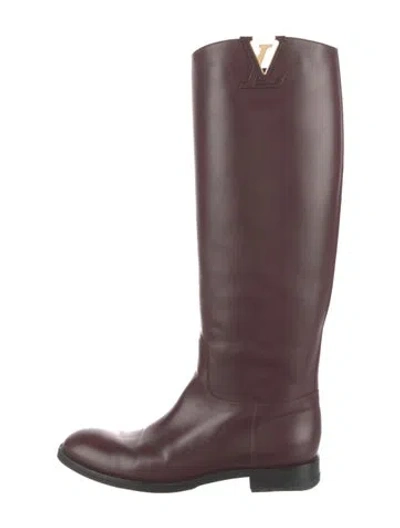 Pre-owned Louis Vuitton Lv Monogram Leather Riding Boots In Burgundy