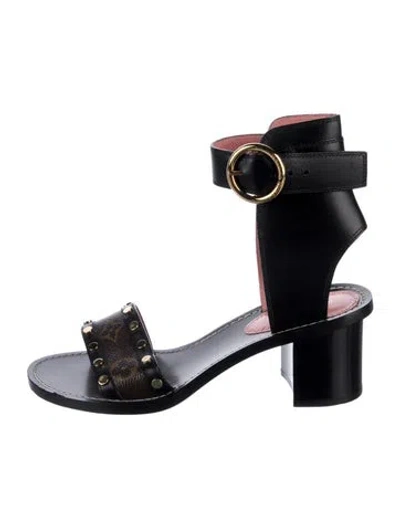 Pre-owned Louis Vuitton Lv Monogram Leather Sandals In Black