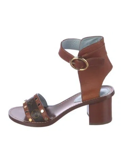 Pre-owned Louis Vuitton Lv Monogram Leather Sandals In Brown
