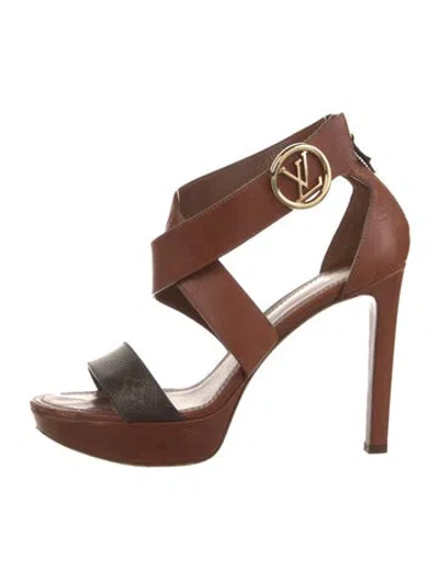 Pre-owned Louis Vuitton Lv Monogram Leather Sandals In Brown