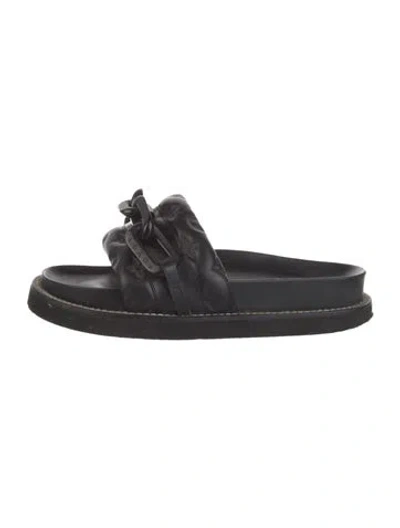 Pre-owned Louis Vuitton Lv Monogram Leather Slides In Black