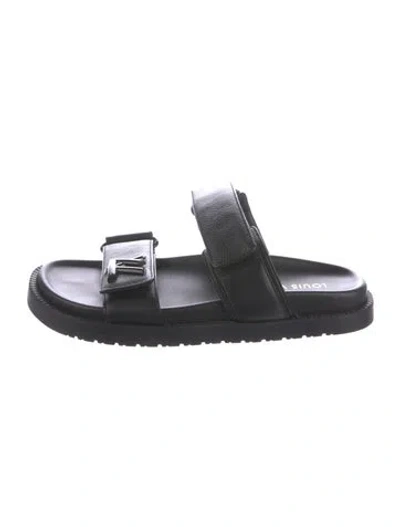 Pre-owned Louis Vuitton Lv Monogram Leather Slides In Black