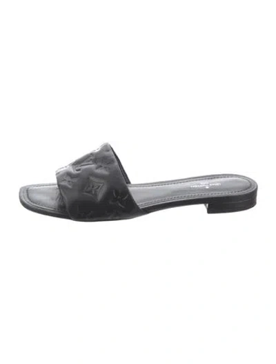 Pre-owned Louis Vuitton Lv Monogram Leather Slides In Black