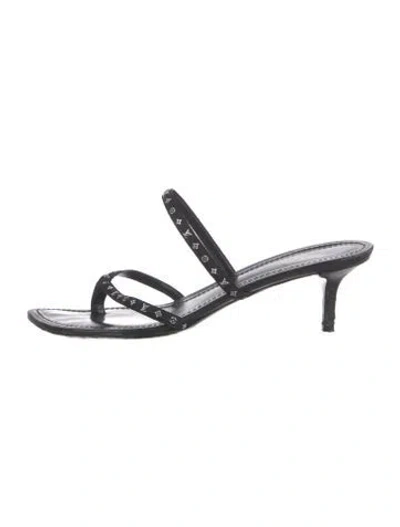 Pre-owned Louis Vuitton Lv Monogram Leather Slides In Black