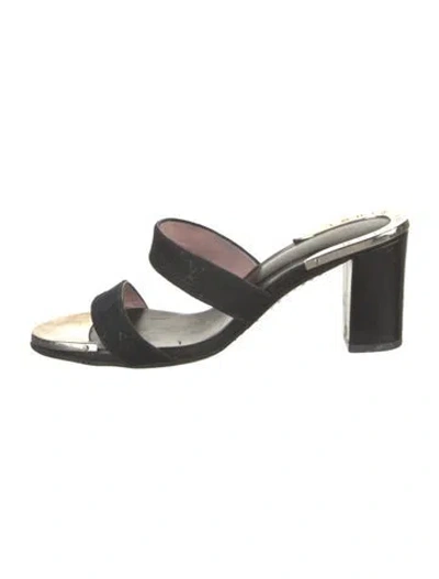 Pre-owned Louis Vuitton Lv Monogram Leather Slides In Black
