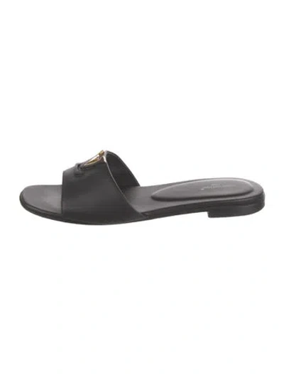 Pre-owned Louis Vuitton Lv Monogram Leather Slides In Black