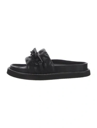 Pre-owned Louis Vuitton Lv Monogram Leather Slides In Black