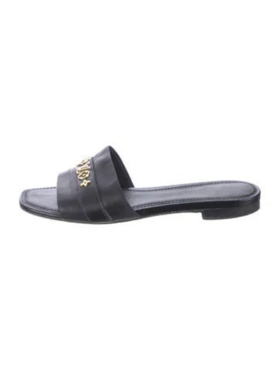 Pre-owned Louis Vuitton Lv Monogram Leather Slides In Black