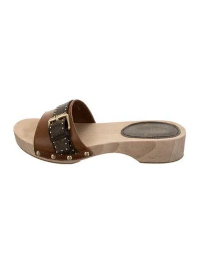 Pre-owned Louis Vuitton Lv Monogram Leather Slides In Black