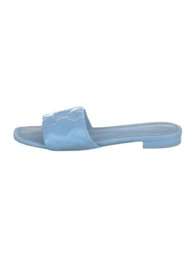 Pre-owned Louis Vuitton Lv Monogram Leather Slides In Blue