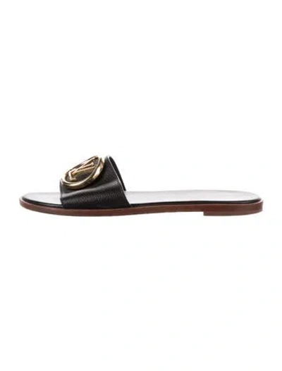 Pre-owned Louis Vuitton Lv Monogram Leather Slides In Brown