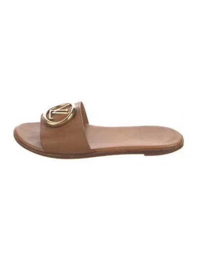 Pre-owned Louis Vuitton Lv Monogram Leather Slides In Brown