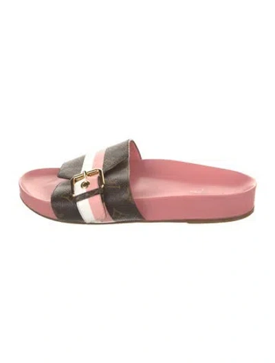 Pre-owned Louis Vuitton Lv Monogram Leather Slides In Brown