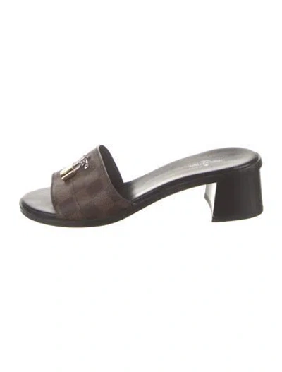 Pre-owned Louis Vuitton Lv Monogram Leather Slides In Brown
