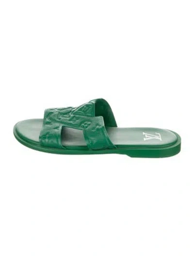 Pre-owned Louis Vuitton Lv Monogram Leather Slides In Green