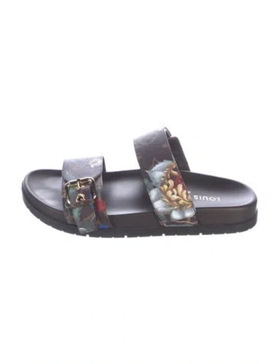Pre-owned Louis Vuitton Lv Monogram Leather Slides In Multicolor