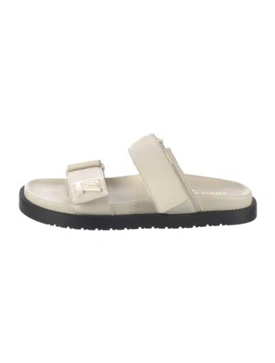 Pre-owned Louis Vuitton Lv Monogram Leather Slides In Neutral