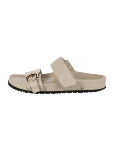 Pre-owned Louis Vuitton Lv Monogram Leather Slides In Neutral