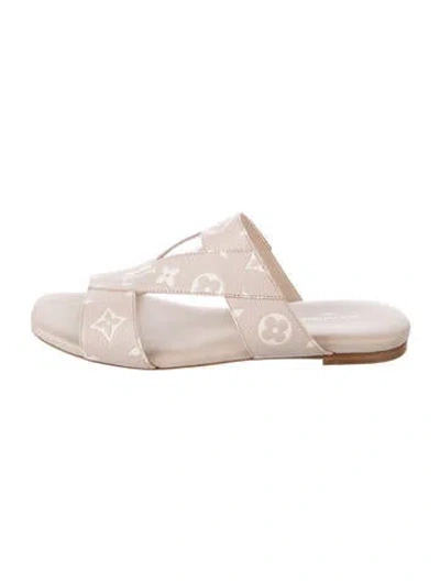 Pre-owned Louis Vuitton Lv Monogram Leather Slides In Neutrals