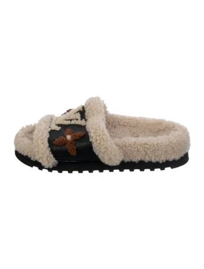 Pre-owned Louis Vuitton Lv Monogram Leather Slides In Neutrals