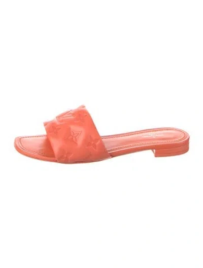 Pre-owned Louis Vuitton Lv Monogram Leather Slides In Orange
