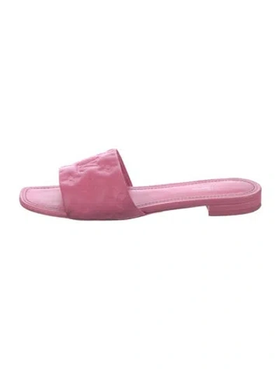 Pre-owned Louis Vuitton Lv Monogram Leather Slides In Pink