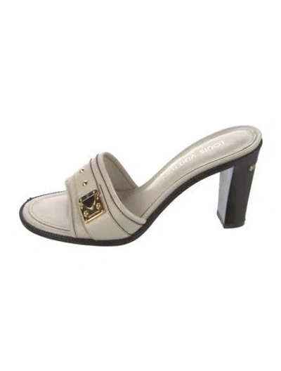 Pre-owned Louis Vuitton Lv Monogram Leather Slides In Pink