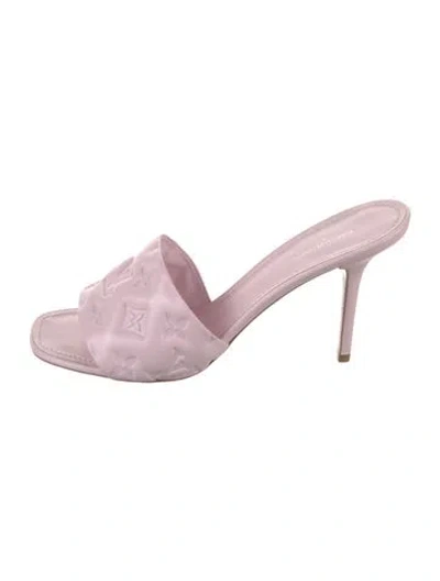 Pre-owned Louis Vuitton Lv Monogram Leather Slides In Pink