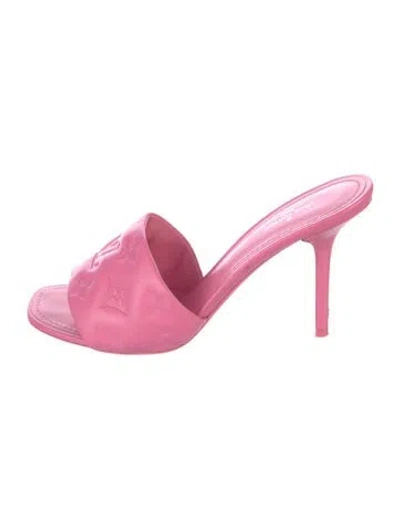 Pre-owned Louis Vuitton Lv Monogram Leather Slides In Pink