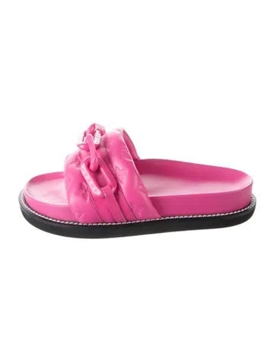 Pre-owned Louis Vuitton Lv Monogram Leather Slides In Pink
