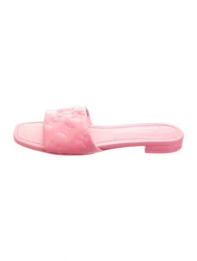 Pre-owned Louis Vuitton Lv Monogram Leather Slides In Pink