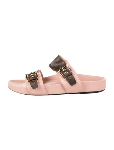 Pre-owned Louis Vuitton Lv Monogram Leather Slides In Pink