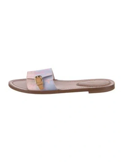 Pre-owned Louis Vuitton Lv Monogram Leather Slides In Pink/purple