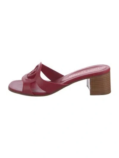 Pre-owned Louis Vuitton Lv Monogram Leather Slides In Red