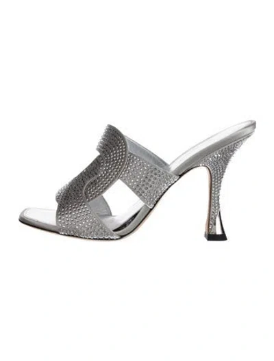 Pre-owned Louis Vuitton Lv Monogram Leather Slides In Silver